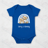 Personalised Happy Mother's Day Baby Bodysuit. Custom Baby Vest - Blue or Pink Teddy Rainbow Design