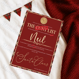 Personalised Adults Explicit Novelty Christmas Certificate. The C**t List. 18+. Custom Made Funny Secret Santa Gift  - Tartan Design
