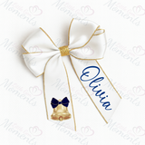 Personalised Glitter Trim Christmas Hair Bow - Festive Bell Design - Multiple Colours - 6 Inch Bow