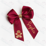 Personalised Glitter Trim Christmas Hair Bow - Gingerbread Man Design - Multiple Colours - 6 Inch Bow