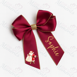 Personalised Glitter Trim Christmas Hair Bow - Santa Claus Design - Multiple Colours - 6 Inch Bow