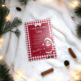 Personalised Elf Hello and Goodbye Letter Bundle | Red Gingham Elf Arrival and Farewell Notes | Custom Name A4 Card | Kids Christmas Set