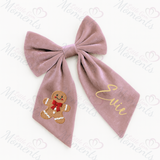 Personalised Christmas Velvet Hair Bow - Gingerbread Man Design