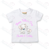 Personalised Happy Father's Day Kids T-shirt - Daddy & Baby Elephant Design