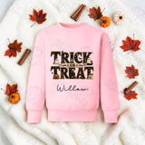 Trick Or Treat Sweatshirt | Personalised Kids Halloween Top | Custom Name Toddler Halloween Sweater | Gothic Halloween Jumper