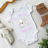 Personalised Happy Father's Day Baby Bodysuit. Custom Cute Father's Day Baby Vest - Elephant Design - Pink or Blue