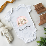 Personalised Happy Mother's Day Baby Bodysuit. Custom Baby Vest - Blue or Pink Bunny Design