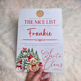 Personalised Nice List Certificate - Candy Cane Lane Red Design. Custom Kids Christmas Eve Box Filler.