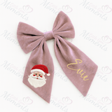 Personalised Christmas Velvet Hair Bow - Santa Claus Design