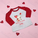 Personalised Mummy's Little Valentine Long Sleeved Top. Kids Valentine's Outfit - Red or Navy - Elephant Design 2