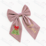 Personalised Christmas Velvet Hair Bow - Christmas Tree Design