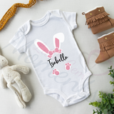 Personalised Easter Bunny Baby Bodysuit. Custom Cute Baby Vest - Pink or Blue Design