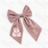 Personalised Christmas Velvet Hair Bow - Christmas Presents Design