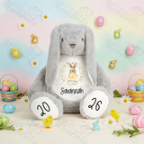 Personalised Giant "Happy Easter" Bunny Teddy. Custom Grey Easter Bunny Plush - Wreath Design