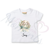 Personalised Kids Happy Easter T-shirt - Bunny Wreath Design