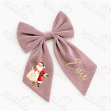 Personalised Christmas Velvet Hair Bow - Santa and His Sack Design
