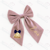 Personalised Christmas Velvet Hair Bow - Christmas Bell Design