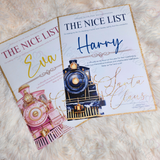 Personalised Express Train Nice List Certificate from Santa Claus. Custom Christmas Eve Box Filler - Pink or Navy