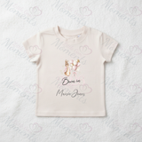 Personalised Born In 2026 Organic Cotton Baby Tee: Pink or Blue Bunny Design