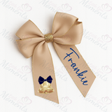 Personalised Glitter Trim Christmas Hair Bow - Festive Bell Design - Multiple Colours - 6 Inch Bow