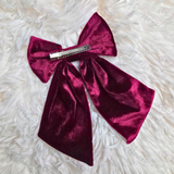 Personalised Christmas Velvet Hair Bow - Elf Climbing Christmas Tree Design