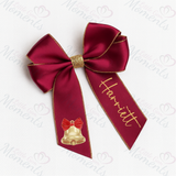 Personalised Glitter Trim Christmas Hair Bow - Festive Bell Design - Multiple Colours - 6 Inch Bow