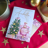 Personalised Christmas Story Book -Pink Believe Train and Ticket. Christmas Eve Box Fillers
