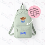 Personalised Kids Highland Cow Mini Backpack