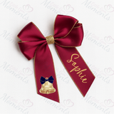 Personalised Glitter Trim Christmas Hair Bow - Festive Bell Design - Multiple Colours - 6 Inch Bow