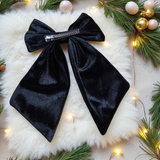 Personalised Christmas Velvet Hair Bow - Elf Climbing Christmas Tree Design