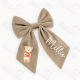 Personalised Valentine's Velvet Hair Bow - Teddy Envelope Design