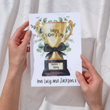 Personalised Happy Father's Day Card. Fully Custom Card for Dad - Trophy Design