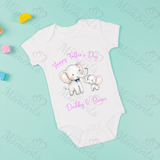 Personalised Happy Father's Day Baby Bodysuit. Custom Cute Father's Day Baby Vest - Elephant Design - Pink or Blue