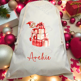 Personalised Christmas Santa Sack - Elf Present Design. Premium Custom Xmas Gift Sack with Name