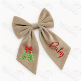 Personalised Christmas Velvet Hair Bow - Christmas Tree Design
