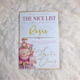 Personalised Express Train Nice List Certificate from Santa Claus. Custom Christmas Eve Box Filler - Pink or Navy