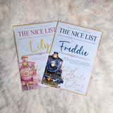 Personalised Express Train Nice List Certificate from Santa Claus. Custom Christmas Eve Box Filler - Pink or Navy