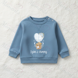 Personalised Happy Mother's Day Sweatshirt. Baby/Toddler Jumper - Teddy Hot Air Balloon Design