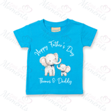 Personalised Happy Father's Day Kids T-shirt - Daddy & Baby Elephant Design