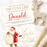 Personalised Adults Explicit Novelty Christmas Certificate. The C**t List. 18+. Custom Made Funny Secret Santa Gift