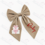 Personalised Christmas Velvet Hair Bow - Christmas Presents Design