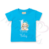 Personalised 1st Easter Kids T-shirt - Pink or Blue Bunny Design