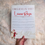 Personalised "I Believe In You" Letter from Santa Claus. Custom Xmas Eve Box Filler - Santa Sack Design