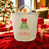 Personalised Christmas Gift Basket Trug. Festive Gift Sack - Christmas Tree Design