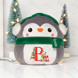 Personalised Christmas Penguin Squidgy - Teddy Bear Initial Design. Custom Mumbles Festive Xmas Plush