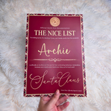 Personalised Nice List Tartan Christmas Certificate. Custom Xmas Eve Box Filler.