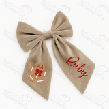 Personalised Christmas Velvet Hair Bow - Gingerbread Man Design