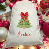 Personalised Christmas Santa Sack - Christmas Tree Design. Premium Custom Xmas Gift Sack with Name