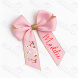 Personalised Glitter Trim Christmas Hair Bow - Christmas 2025 Design - Multiple Colours - 6 Inch Bow