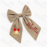 Personalised Christmas Velvet Hair Bow - Christmas Bell Design